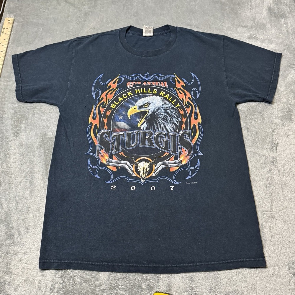 VTG Y2K 2007 Sturgis Eagle Biker Tshirt Mens Size L Black Hills‎ Rally Grunge